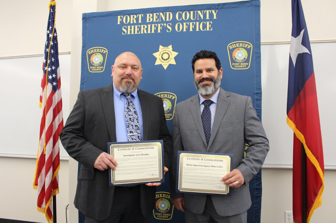Inspector Jesse Murphy and Home Depot Investigator Mike Collins. Their work led to the identification and apprehension of two suspects for their involvement in an illegal fencing operation in Fort Bend County.